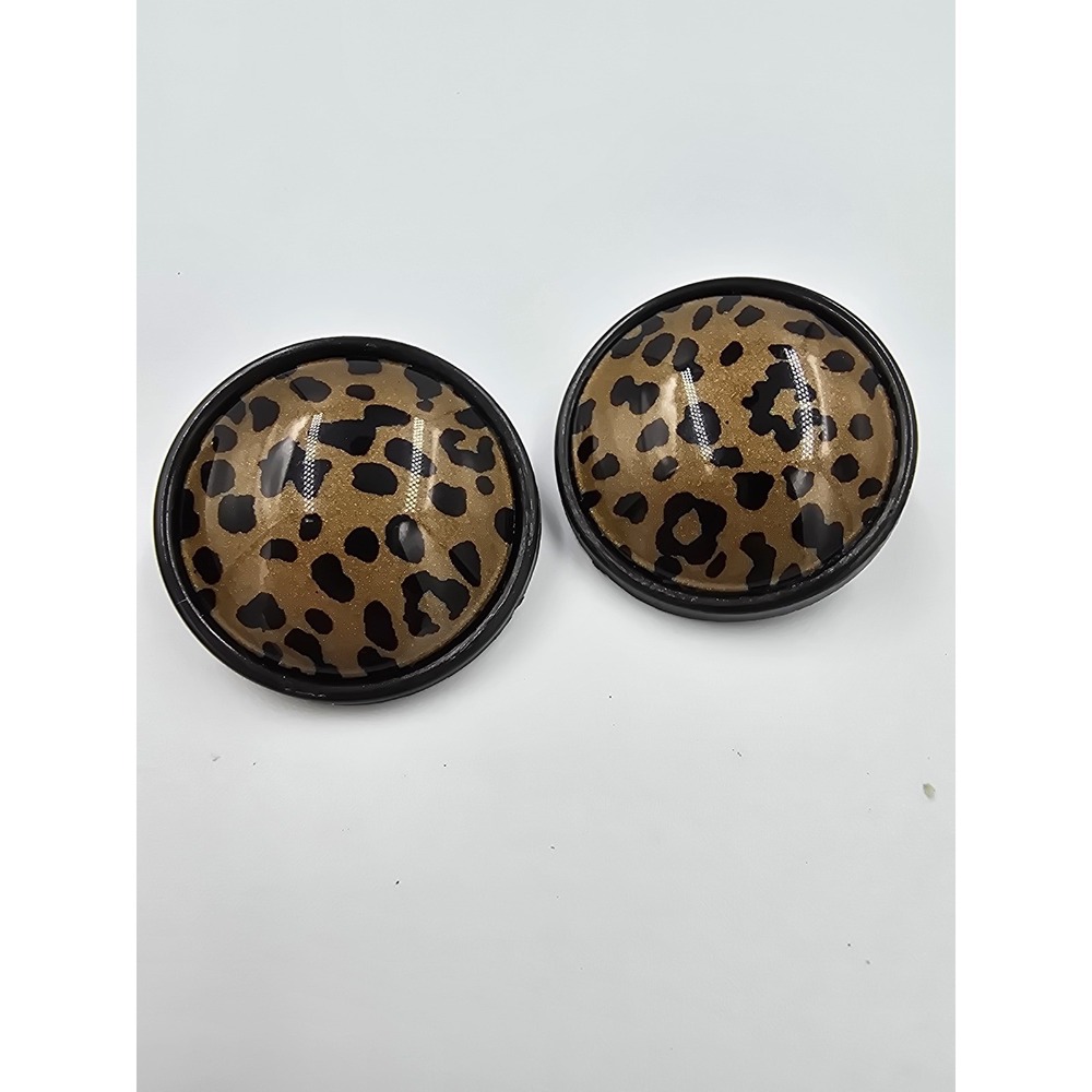 Vintage Leopard Print‎ Clip-On Earrings Domed Gold Tone Black Fashion Jewelry